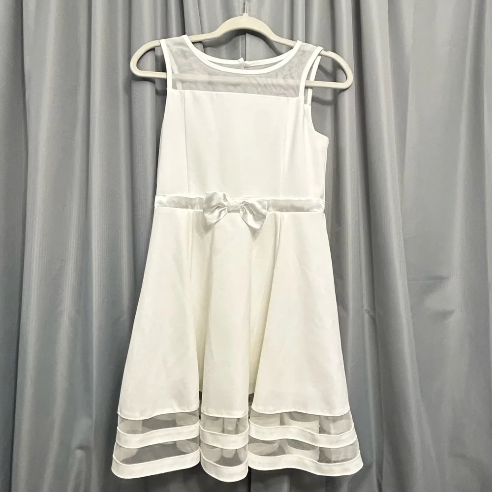 Calvin Klein White Illusion Bow Front Dress lined no tag measured 16 wedding